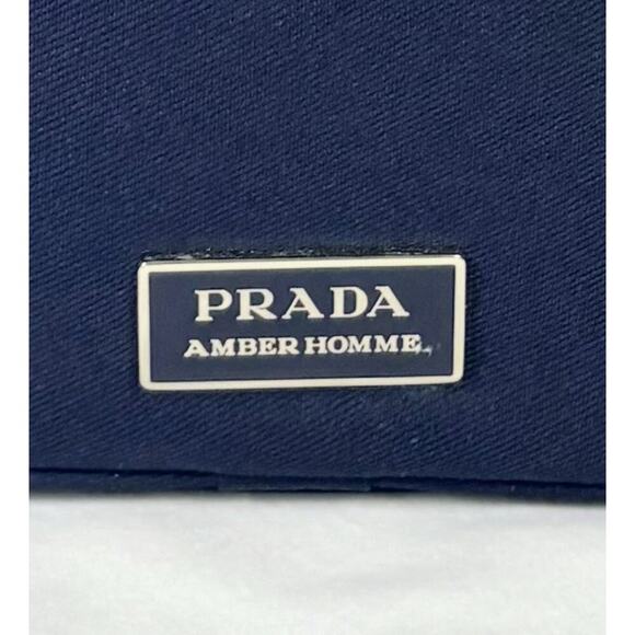 Authentic Prada Amber Homme Toiletry Travel Bag For Men Navy Blue Double Zipper - Picture 1 of 2